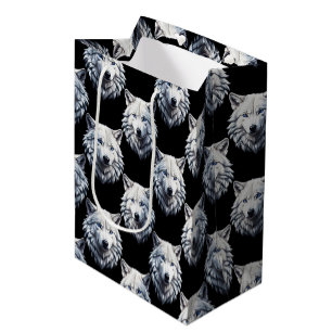 Bolsa De Regalo Mediana Diseño de patrón de cabeza de lobo blanco