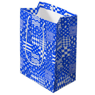 Bolsa De Regalo Mediana Diseño de patrones mixtos azul blanco