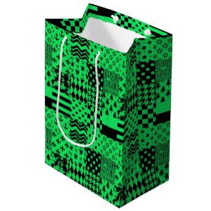 Bolsa De Regalo Mediana Diseño de patrones mixtos de color negro verde
