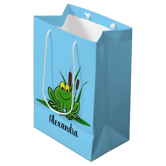 Bolsa De Regalo Mediana Diseño de Rana Verde Cuta (Angulo Anverso)
