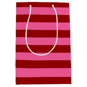Bolsa De Regalo Mediana Diseño de rayas rojas granate rosadas