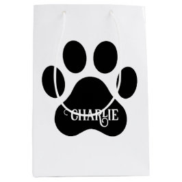 Bolsa De Regalo Mediana Diseño de silueta de nombre de pata de perro