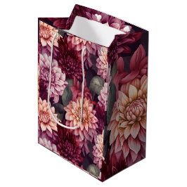 Bolsa De Regalo Mediana Diseño del patrón Dahlia rosa rojo acuarela