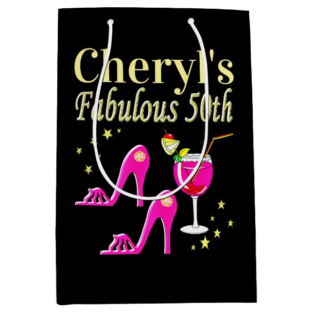 BOLSA DE REGALO MEDIANA DISEÑO DIVA DE 50 CUMPLEAÑOS DE ROSA POPULAR (Anverso)