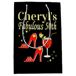 BOLSA DE REGALO MEDIANA DISEÑO DIVA DE CUMPLEAÑOS 50 ROJOS