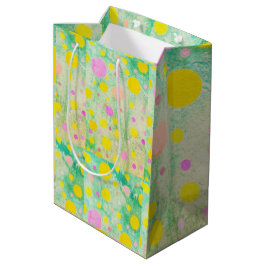 Bolsa De Regalo Mediana Diseño divertido rosa pastel, verde y círculos ama