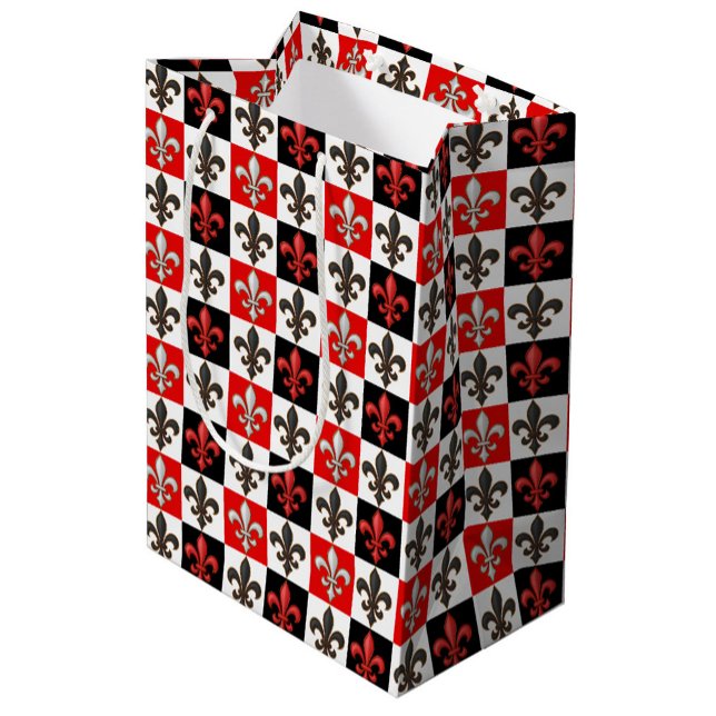 Bolsa De Regalo Mediana Diseño Fleur-de-lis con cuadros blancos rojos (Subido por el creador)