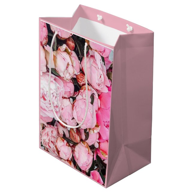 Bolsa De Regalo Mediana Diseño floral del Peony rosado (Angulo reverso)
