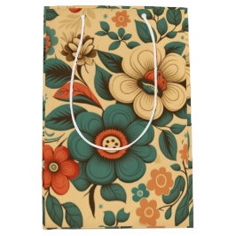 Bolsa De Regalo Mediana Diseño retro vintage floral pastel