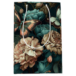 Bolsa De Regalo Mediana Diseño retro vintage floral verde