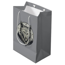 Bolsa De Regalo Mediana Diseño Vintage Cabeza de Lobo Luna Mística