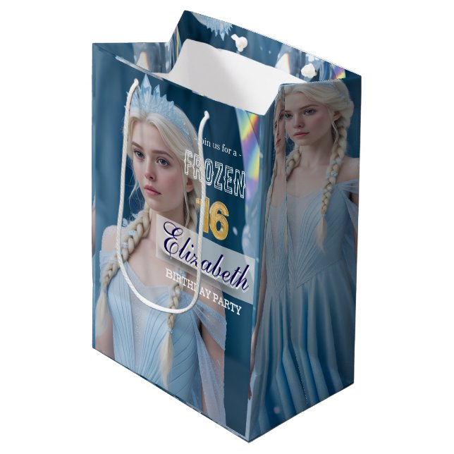 Bolsa De Regalo Mediana Disney's Frozen Elsa Birthday personalize name (Angulo Anverso)