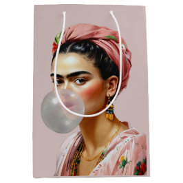 Bolsa De Regalo Mediana Diva con cicatriz floral que sopla chicle