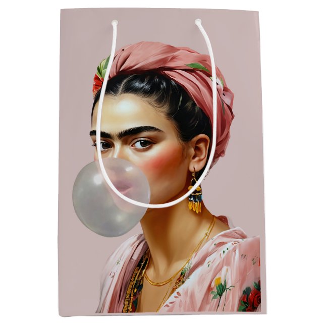 Bolsa De Regalo Mediana Diva con cicatriz floral que sopla chicle (Anverso)