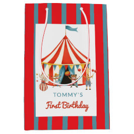 Bolsa De Regalo Mediana Diversión para el primer cumpleaños con circo rojo