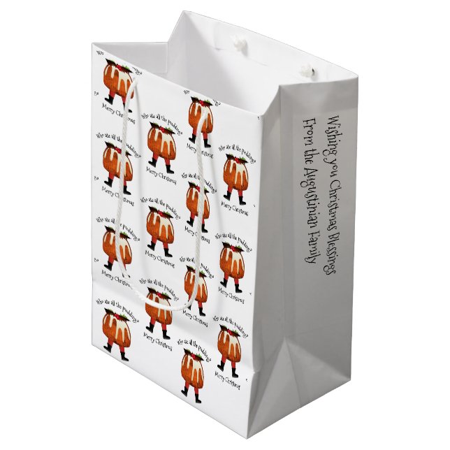 Bolsa De Regalo Mediana Diversión personalizada Pudding Feliz Navidad (Angulo Anverso)