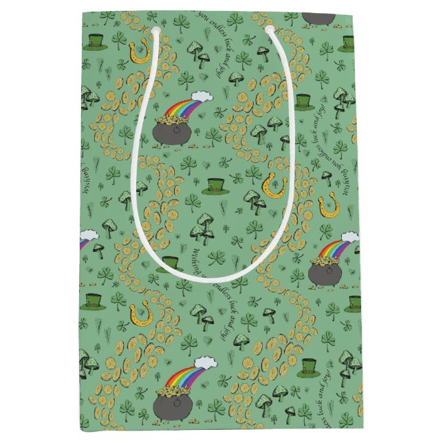 Bolsa De Regalo Mediana Diversión St Patricks Día Verde Shamrock Leprechau (Anverso)