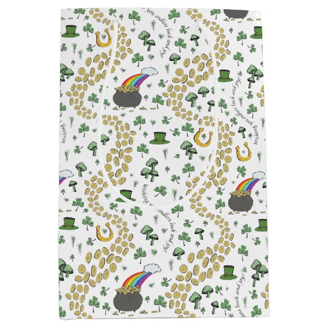 Bolsa De Regalo Mediana Diversión St Patricks Día Verde Shamrock Leprechau (Anverso)