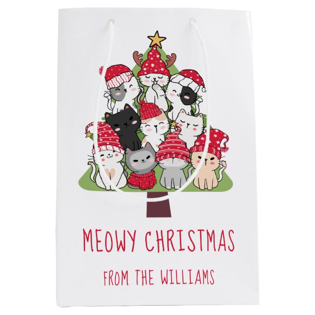 Bolsa De Regalo Mediana Divertido árbol de Navidad Cat (Anverso)