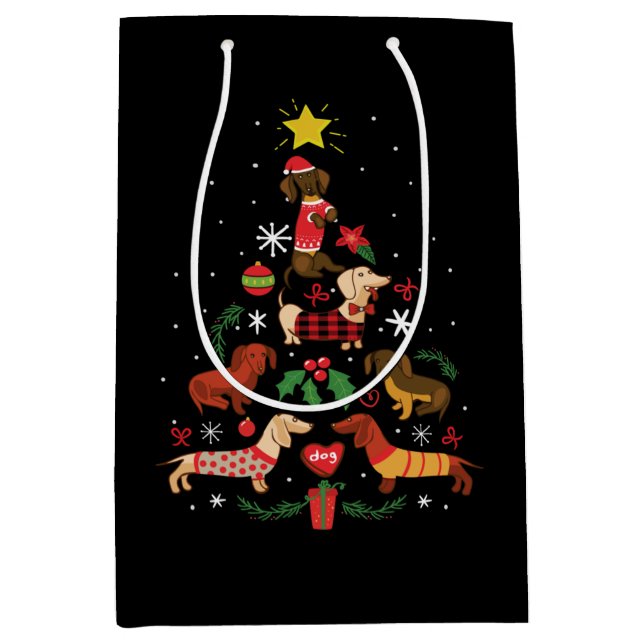 Bolsa De Regalo Mediana Divertido árbol de Navidad Dachshund (Anverso)