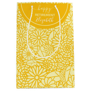 Bolsa De Regalo Mediana Divertido Feliz retiro amarillo margarita nombre p