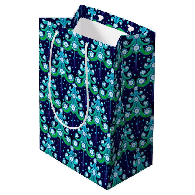 Bolsa De Regalo Mediana Divertido Hip Dark Azure Blue Lime Green Trees Art (Angulo reverso)