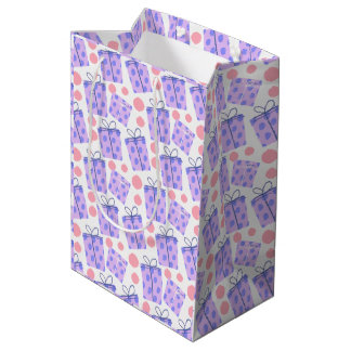 Bolsa De Regalo Mediana Divertido Morado y Rosa con Lunares Dibujados a Ma