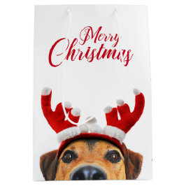 Bolsa De Regalo Mediana Divertidos Navidades Perro reno Antler Cabeza