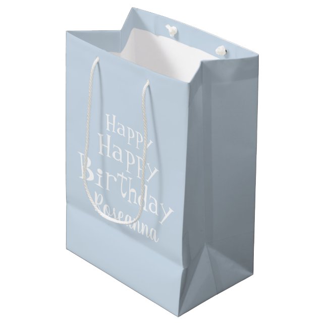 Bolsa De Regalo Mediana DIY Name Happy Birthday Pastel Blue (Angulo Anverso)