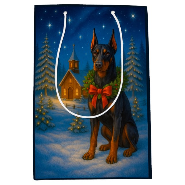 Bolsa De Regalo Mediana Doberman Holiday  (Anverso)
