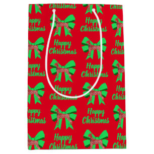 Bolsa De Regalo Mediana Doberman Silhouette Red Navidad Perro y Green Bow
