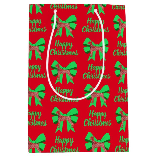 Bolsa De Regalo Mediana Doberman Silhouette Red Navidad Perro y Green Bow (Anverso)