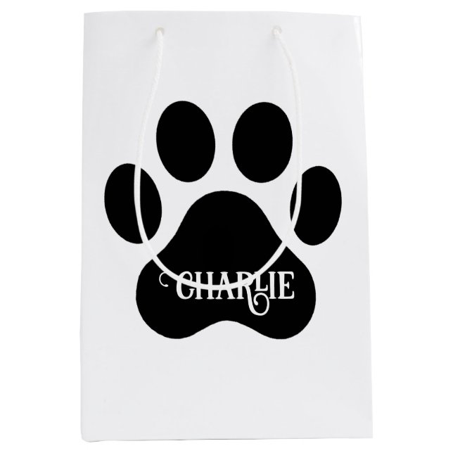 Bolsa De Regalo Mediana Dog Paw Name Silhouette Design (Anverso)