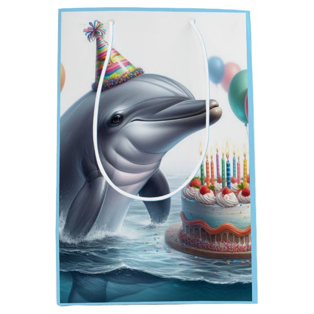 Bolsa De Regalo Mediana Dolphin Birthday (Anverso)
