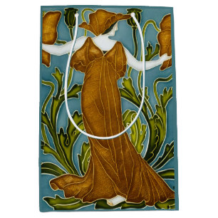 Bolsa De Regalo Mediana Doncella de la amapola naranja Art Nouveau de Walt