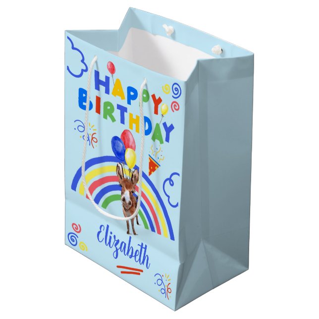 Bolsa De Regalo Mediana Donkey Birthday Gift Bag in Blue (Angulo Anverso)