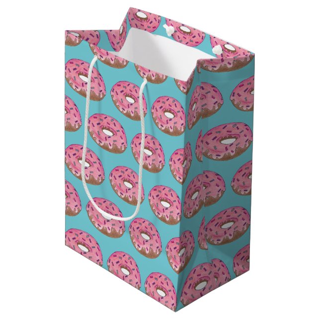 Bolsa De Regalo Mediana Donut Glaseado de Rosa Con Purpurina Comida Basura (Angulo Anverso)