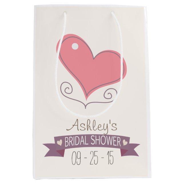 Bolsa De Regalo Mediana Doodle Rosa Retro Doodle Heart Bridal Shower (Anverso)