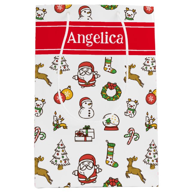 Bolsa De Regalo Mediana Doodles de Navidades pequeños (Anverso)