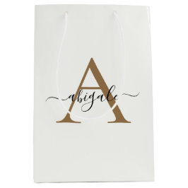Bolsa De Regalo Mediana Dorado con perlas blancas monogramadas | Elegancia
