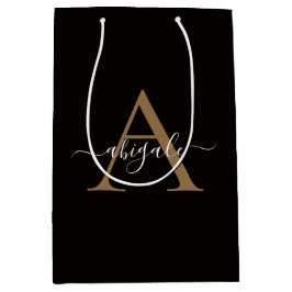 Bolsa De Regalo Mediana Dorado monogramado Sable Black | Elegante mínimo