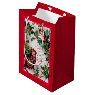 Bolsa De Regalo Mediana Dos gatitos y Navidades Holly