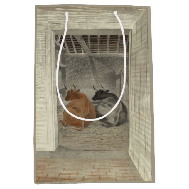 Bolsa De Regalo Mediana Dos vacas en un establo (por Eric Ravilious) (Anverso)