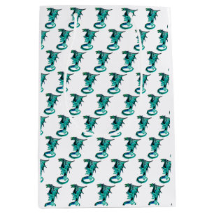 Bolsa De Regalo Mediana Dragón Azul Marino Fantasía Arte Mítico Blanco