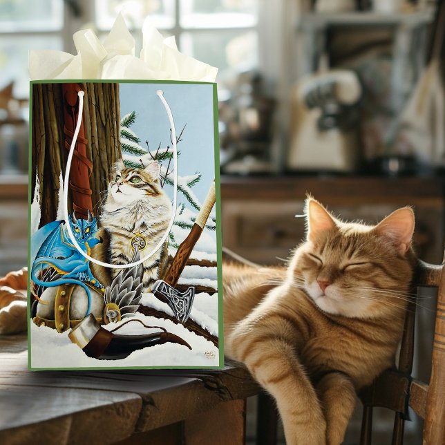 Bolsa De Regalo Mediana Dragón azul Viking Cat (Subido por el creador)