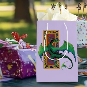 Bolsa De Regalo Mediana Dragón celta verde Nudo fantástico púrpura