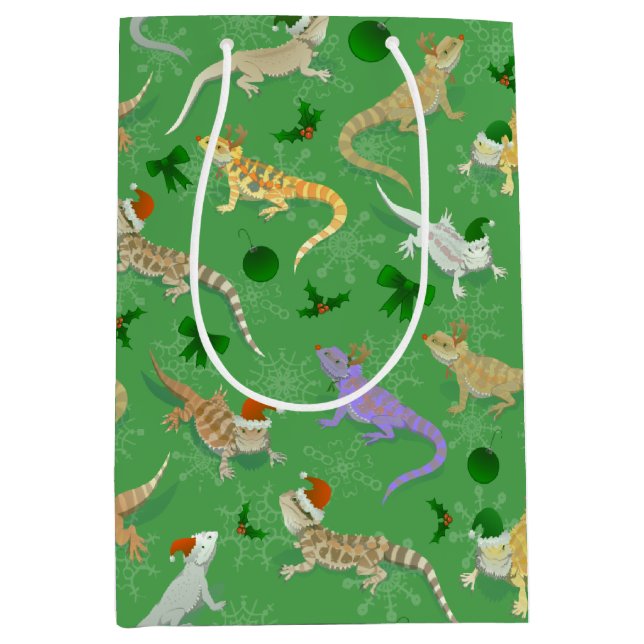 Bolsa De Regalo Mediana Dragón con barba Morph Holiday Verde (Anverso)