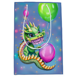 Bolsa De Regalo Mediana Dragón de cumpleaños lindo con globos