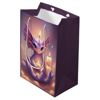 Bolsa De Regalo Mediana Dragón de fantasía con velas de cumpleaños