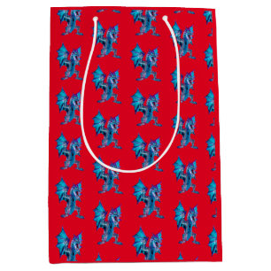 Bolsa De Regalo Mediana Dragón de Fuego Azul Fantasía Criatura Mítica Arte